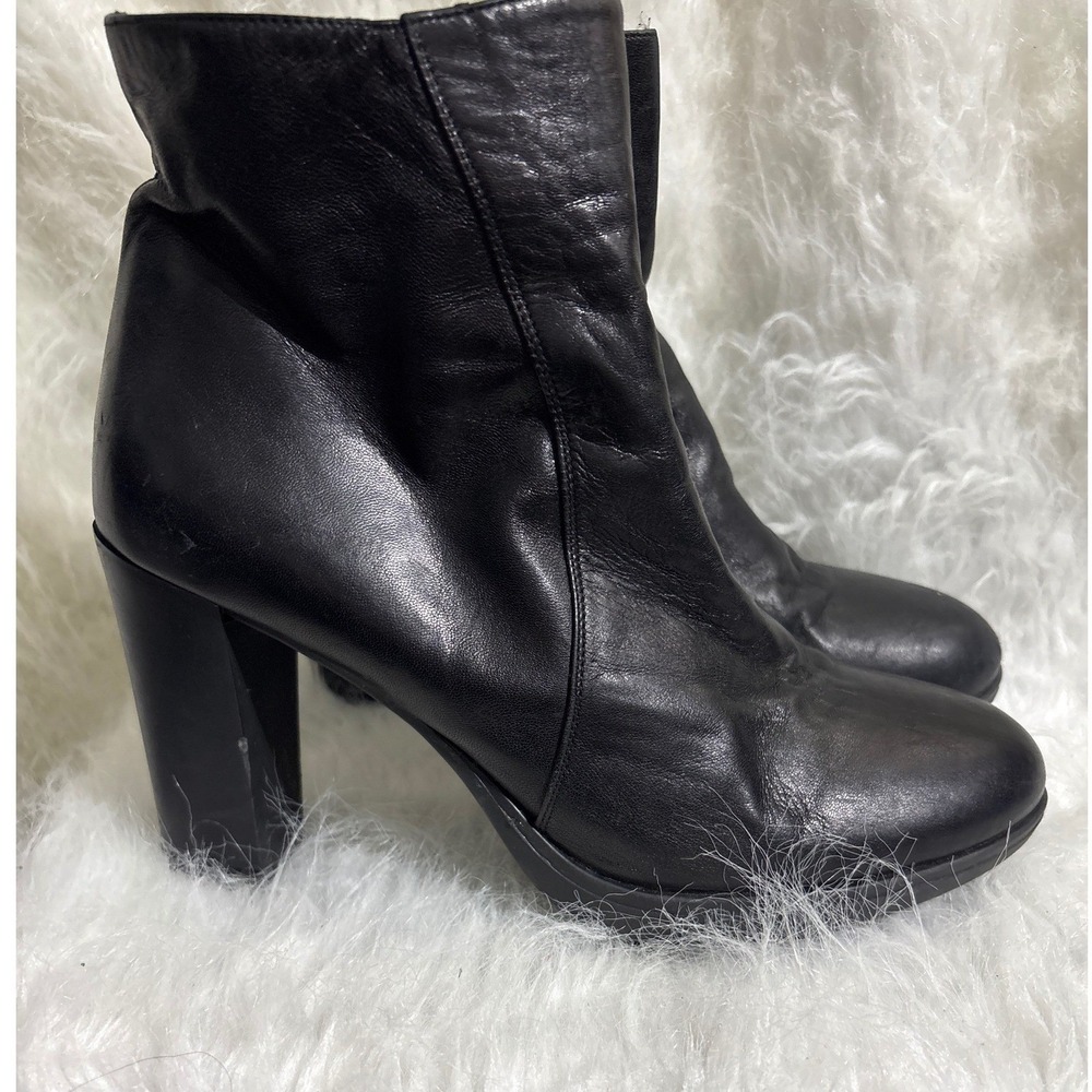 Andre Assous Black Leather Ankle Boots Made in Italy Block Heel Womens 8
